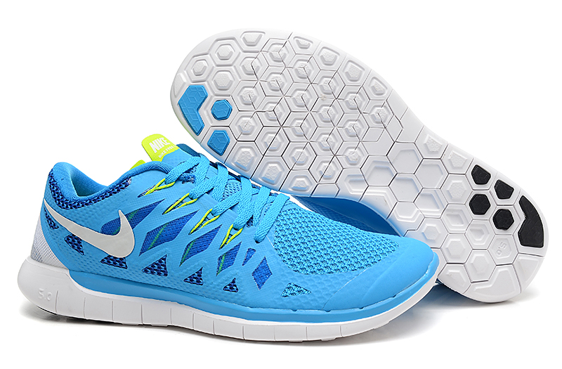 Nouveau Nike Free 5.0 Plus Les Hommes Bleus De Chaussures De Course Blanches